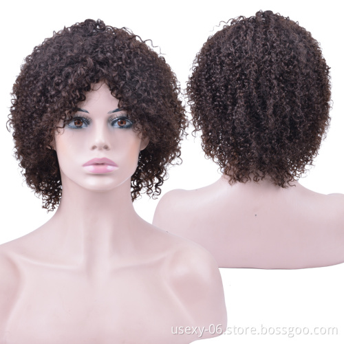 Chinese Hair Wig Vendors Wholesale Cheap Machine Made None Lace Curly Short Human Wig For Women